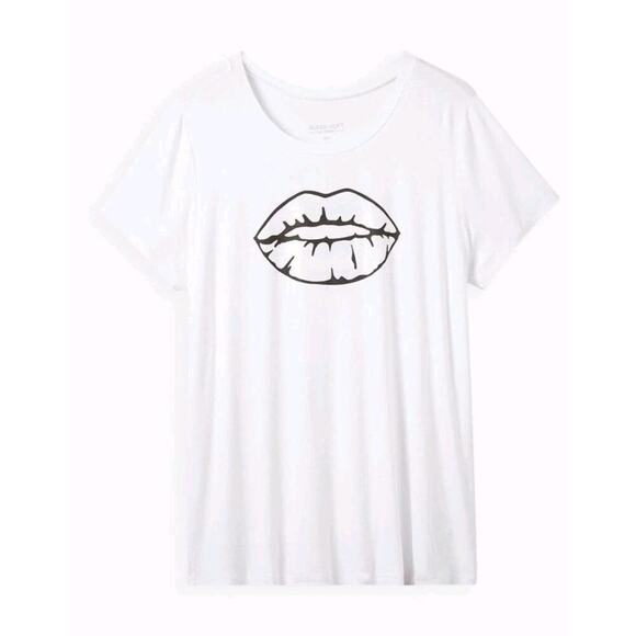 Torrid Perfect Tee Super Soft Iridescent Lips White 4 / 4X / 26 - Picture 1 of 10